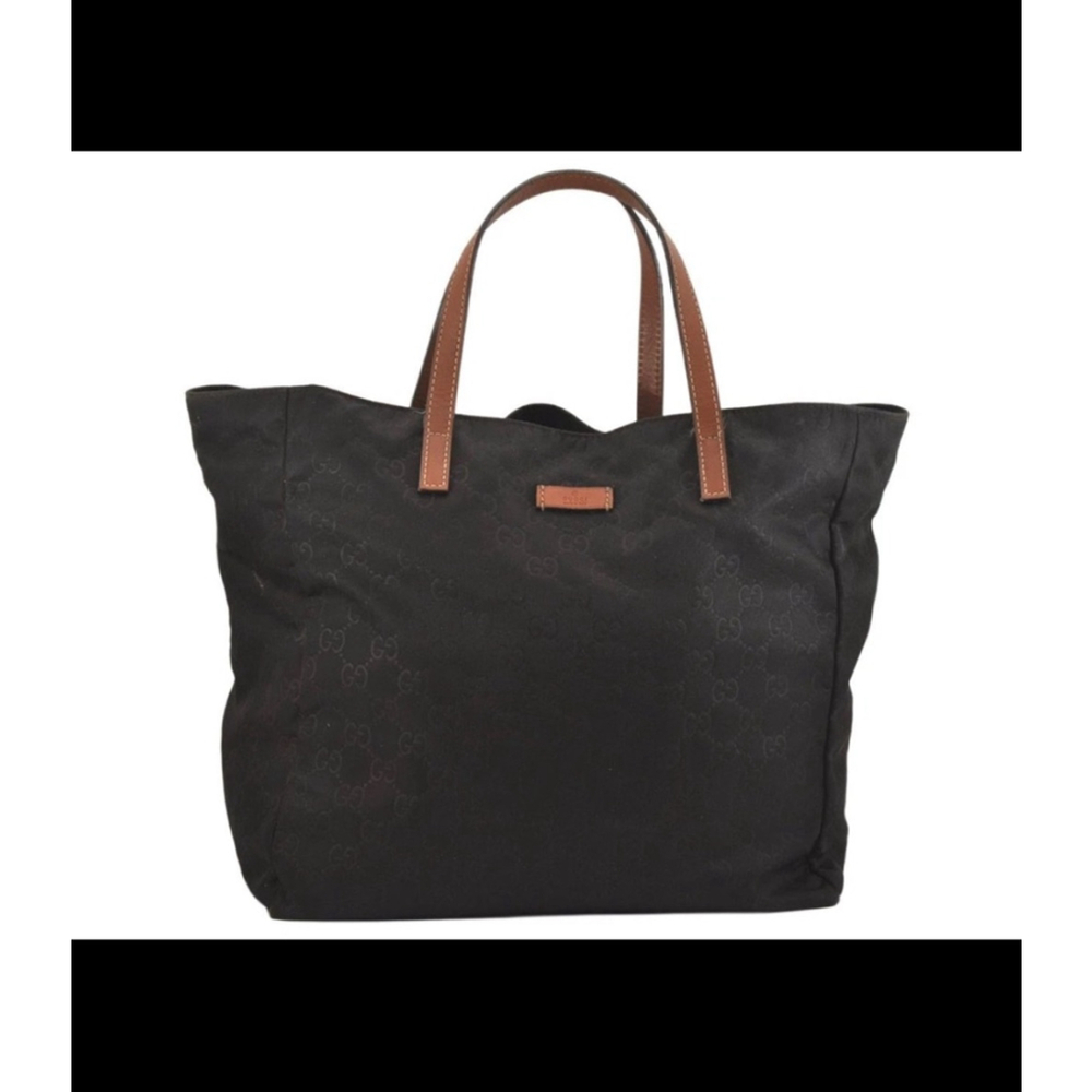Authentic GUCCI Vintage Tote Hand Bag GG Nylon Leather